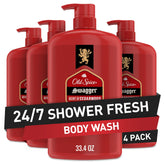 Old Spice Body Wash for Men, Refreshing 3X Defense, 24/7 Shower Fresh with Long Lasting Scent, Red Collection, Swagger with Cedarwood Scent, 33.4 oz (Pack of 4)