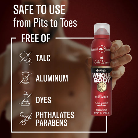 Old Spice Whole Body Deodorant for Men, Swagger, Aluminum Free Spray for 24/7 Freshness // Dermatologist Tested Whole Body Deodorant, 99g