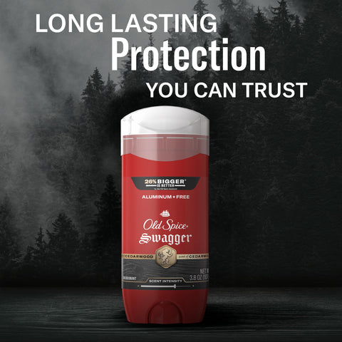 Old Spice Aluminum Free Deodorant for Men, 24/7 Odor Protection, 24/7 Freshness & Lasting Scent, Swagger with Cedarwood Scent, 3.8 oz