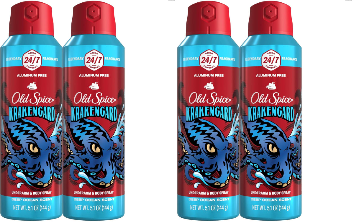 Old Spice Aluminum Free Body Spray for Men, Krakengard, 5.1 Oz (Pack of 4)