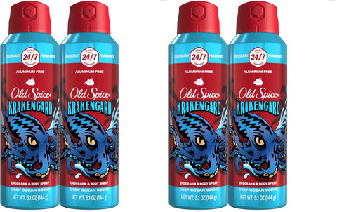 Old Spice Aluminum Free Body Spray for Men, Krakengard, 5.1 Oz (Pack of 4)