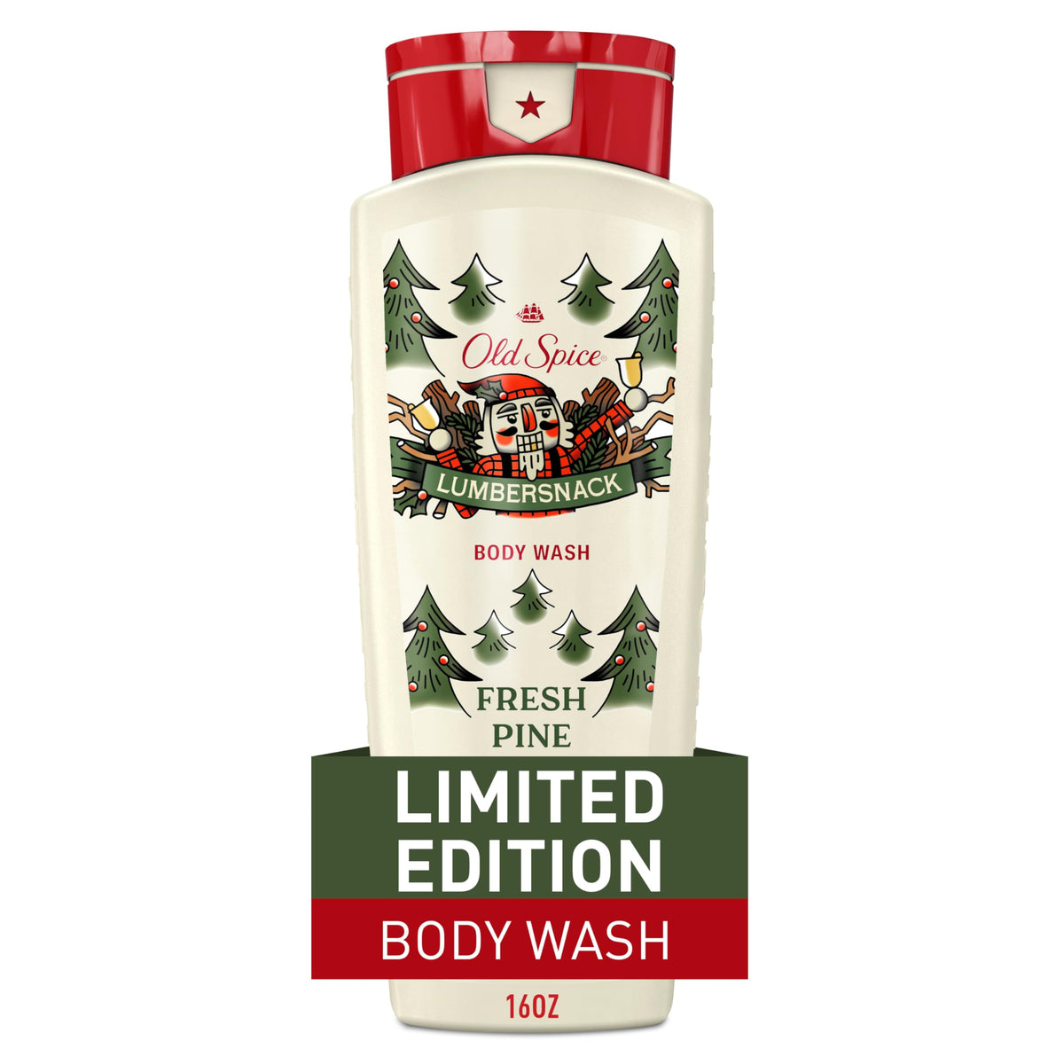 Old Spice Body Wash for Men, Holidudes Limited Edition, 24/7 Holiday Freshness, Lasting Scent and Rich Lather, Stocking Stuffer, Lumbersnack with Fresh Pine Scent, 16 fl oz