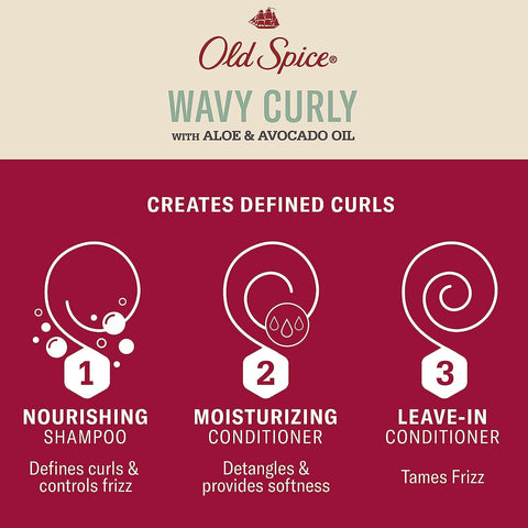 Old Spice Shampoo, Conditioner and Leave-in Conditioner Set for Men, Wavy Curly Hair Regimen Bundle