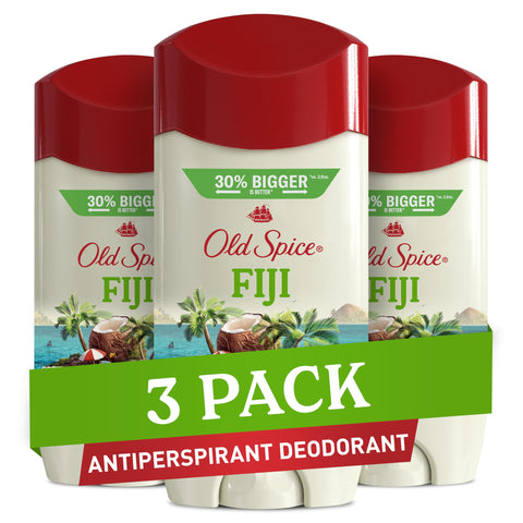 Old Spice Men's Antiperspirant & Deodorant, 24/7 Lasting Freshness, Advanced Sweat & Odor Protection with Skin Conditioners, Invisible Solid, Fiji with Palm Tree Scent, 3.4 oz (Pack of 3)