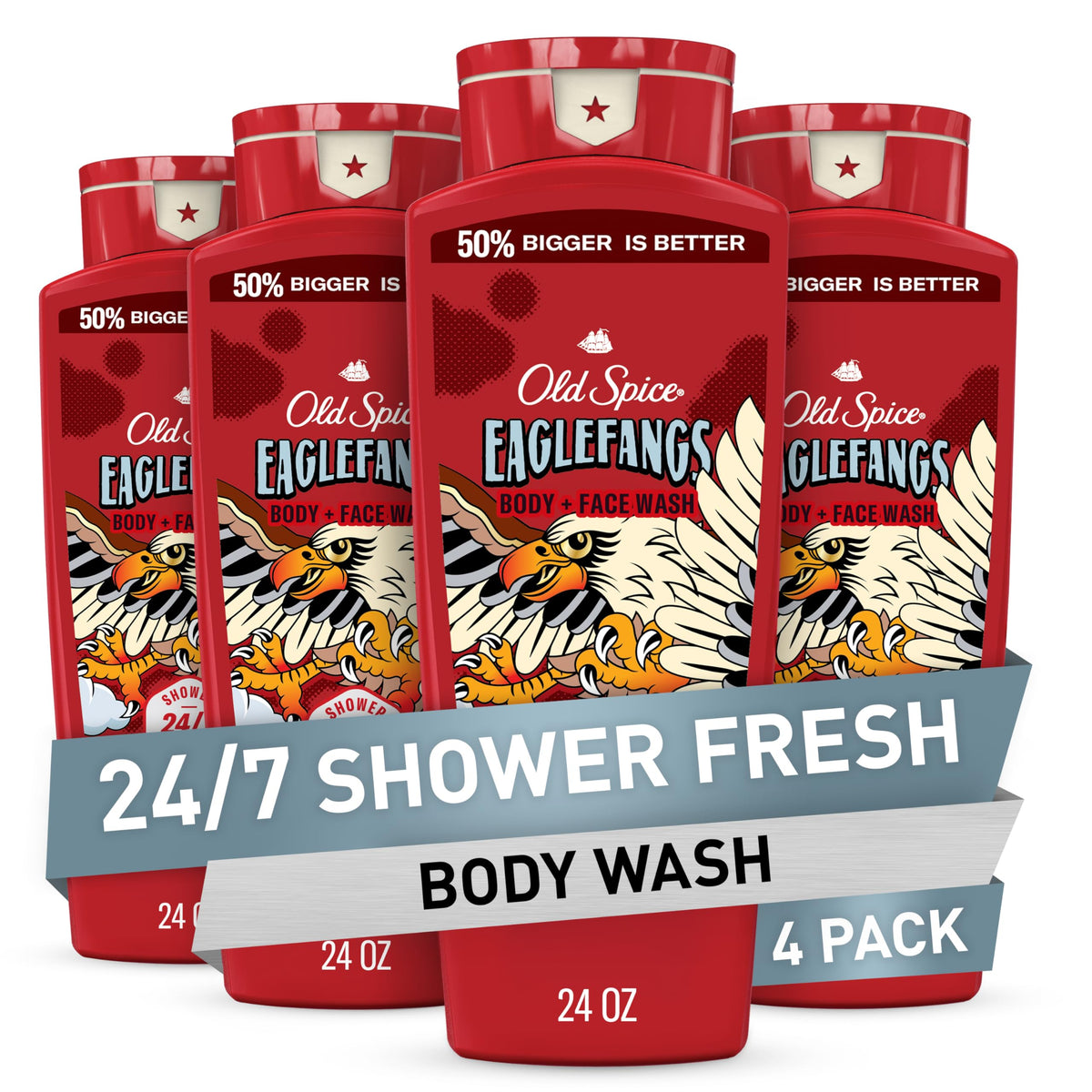 Old Spice Cleansing Body Wash for Men, 3X Defense, 24/7 Shower Fresh with Lasting Scent, 2-in-1 Body & Face Wash, Eaglefangs with Fresh Cloud Scent, 24 oz (Pack of 4)