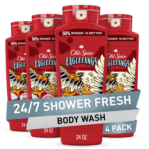 Old Spice Cleansing Body Wash for Men, 3X Defense, 24/7 Shower Fresh with Lasting Scent, 2-in-1 Body & Face Wash, Eaglefangs with Fresh Cloud Scent, 24 oz (Pack of 4)