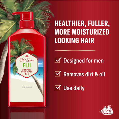 Old Spice Men's 2-in-1 Shampoo and Conditioner, Fiji, Coconut & Tropical Wood Scent, Healthier, Fuller, Moisturized Looking Hair, 21.9 Fl Oz Each, Twin Pack
