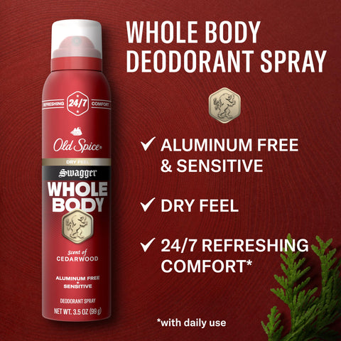 Old Spice Whole Body Deodorant for Men, Swagger, Aluminum Free Spray for 24/7 Freshness // Dermatologist Tested Whole Body Deodorant, 99g