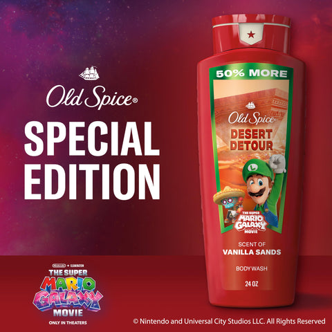 Old Spice Body & Face Wash for Men, x The Super Mario Galaxy Movie, 3X Defense, 24/7 Shower Fresh with Long Lasting Scent, Smell Super with Desert Detour, Vanilla Sands Scent, 24 oz