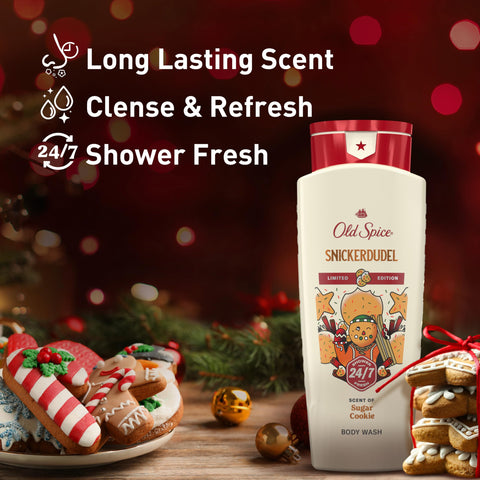 Old Spice Body Wash for Men, Holidudes Holiday Edition, 24/7 Holiday Freshness, Lasting Scent and Rich Lather, Stocking Stuffer, Snickerdudel Sugar Cookie Scent, 16 oz