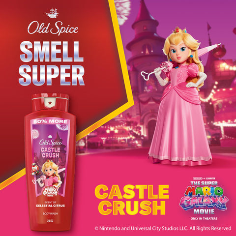 Old Spice Body & Face Wash for Men, x The Super Mario Galaxy Movie, 3X Defense, 24/7 Shower Fresh with Long Lasting Scent, Smell Super with Castle Crush, Celestial Citrus Scent, 24 oz