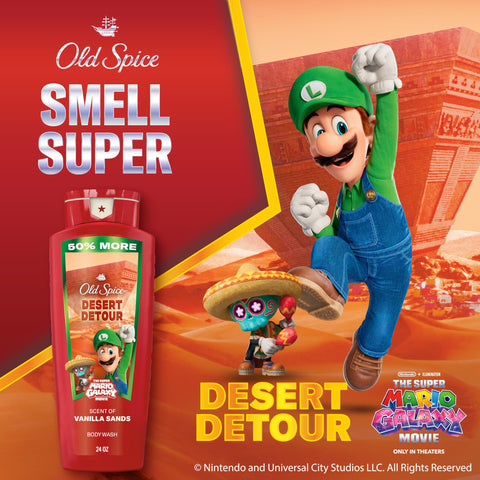 Old Spice Body & Face Wash for Men, x The Super Mario Galaxy Movie, 3X Defense, 24/7 Shower Fresh with Long Lasting Scent, Smell Super with Desert Detour, Vanilla Sands Scent, 24 oz