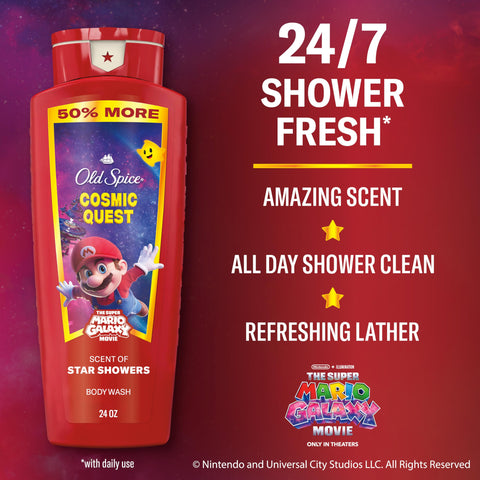 Old Spice Body & Face Wash for Men, x The Super Mario Galaxy Movie, 3X Defense, 24/7 Shower Fresh with Long Lasting Scent, Smell Super with Cosmic Quest, Star Showers Scent, 24 oz