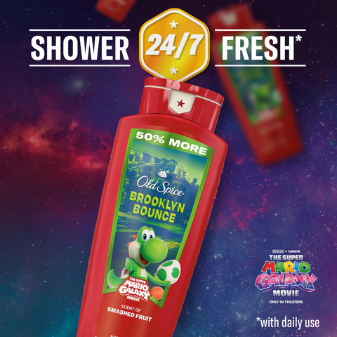 Old Spice Body & Face Wash for Men, x The Super Mario Galaxy Movie, 3X Defense, 24/7 Shower Fresh with Long Lasting Scent, Smell Super with Brooklyn Bounce, Smashed Fruit Scent, 24 oz