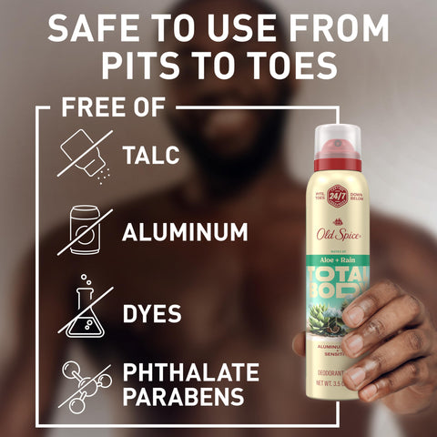 Old Spice Whole Body Deodorant Spray for Men, Aluminum Free, Aloe + Rain Scent, 24/7 Odor Protection, 24/7 Lasting Freshness, Dermatologist Tested, Gentle on Skin, Safe to Use All Over, 3.5 oz