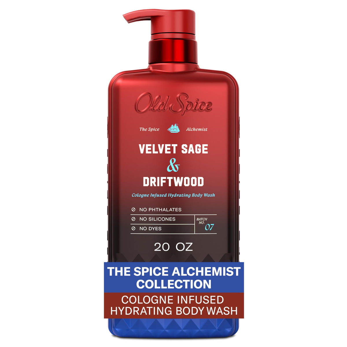 Old Spice Body Wash for Men, The Spice Alchemist Collection, 24/7 Cologne Infused Hydration, No Trade Off Formula, Free of Phthalates Silicones & Dyes, Velvet Sage + Driftwood Scent, 20 oz