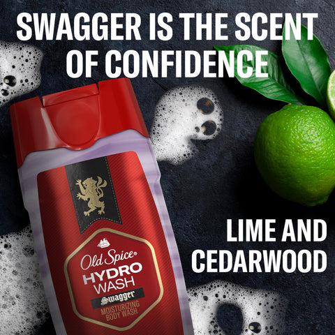 Old Spice Moisturizing Body Wash for Men, Hydro Wash, 2-in-1 Long Lasting Scent & Deep Hydration, 24/7 Shower Fresh, Smoother Swagger Scent, 16 oz (Pack of 4)