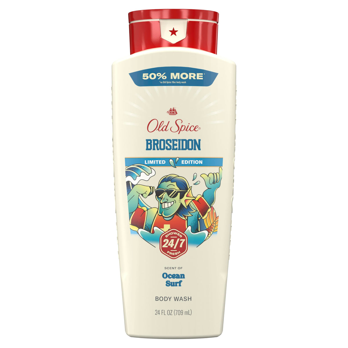 Old Spice Body Wash for Men, Summerdudes, 24/7 Shower Fresh with Daily Use, Long Lasting Scent, Cleanse & Refresh Skin, VIP Festival Experience, Broseidon with Ocean Surf Scent, 24 oz