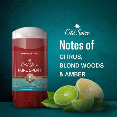 Old Spice Aluminum Free Deodorant for Men, 24/7 Odor Protection, 24/7 Freshness & Lasting Scent, Pure Sport with Citrus Zest Scent, 3.0 oz (Pack of 3)
