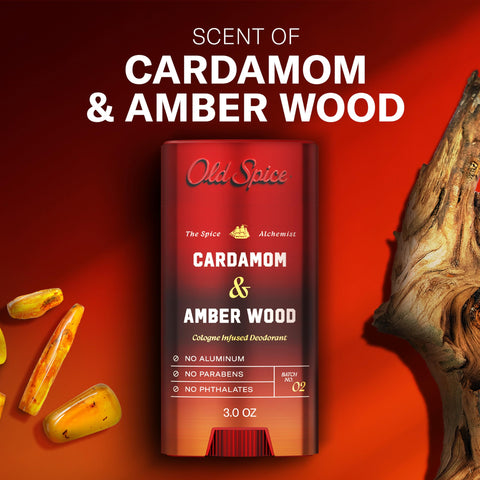 Old Spice Aluminum Free Deodorant for Men, The Spice Alchemist Collection, 24/7 Cologne Infused Scent, No Trade Off Formula, Free of Parabens & Phthalates, Cardamom + Amber Wood Scent, 3.0 oz