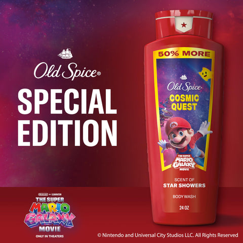 Old Spice Body & Face Wash for Men, x The Super Mario Galaxy Movie, 3X Defense, 24/7 Shower Fresh with Long Lasting Scent, Smell Super with Cosmic Quest, Star Showers Scent, 24 oz