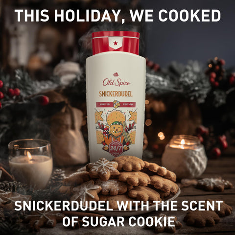 Old Spice Body Wash + Aluminum Free Deodorant for Men, Holidudes: Snickerdudel Holiday Pack, 24/7 Holiday Freshness, Gift Box for Him, Snickerdudel Sugar Cookie, 16 oz & 2.6 oz (Pack of 2)