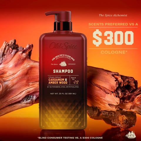 Old Spice Men's Shampoo, The Spice Alchemist Collection, Cologne-Infused Cardamom and Amber Wood Scent, Free of Parabens & Phthalates, 20.0 fl oz
