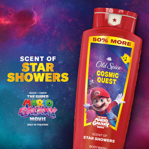 Old Spice Body & Face Wash for Men, x The Super Mario Galaxy Movie, 3X Defense, 24/7 Shower Fresh with Long Lasting Scent, Smell Super with Cosmic Quest, Star Showers Scent, 24 oz