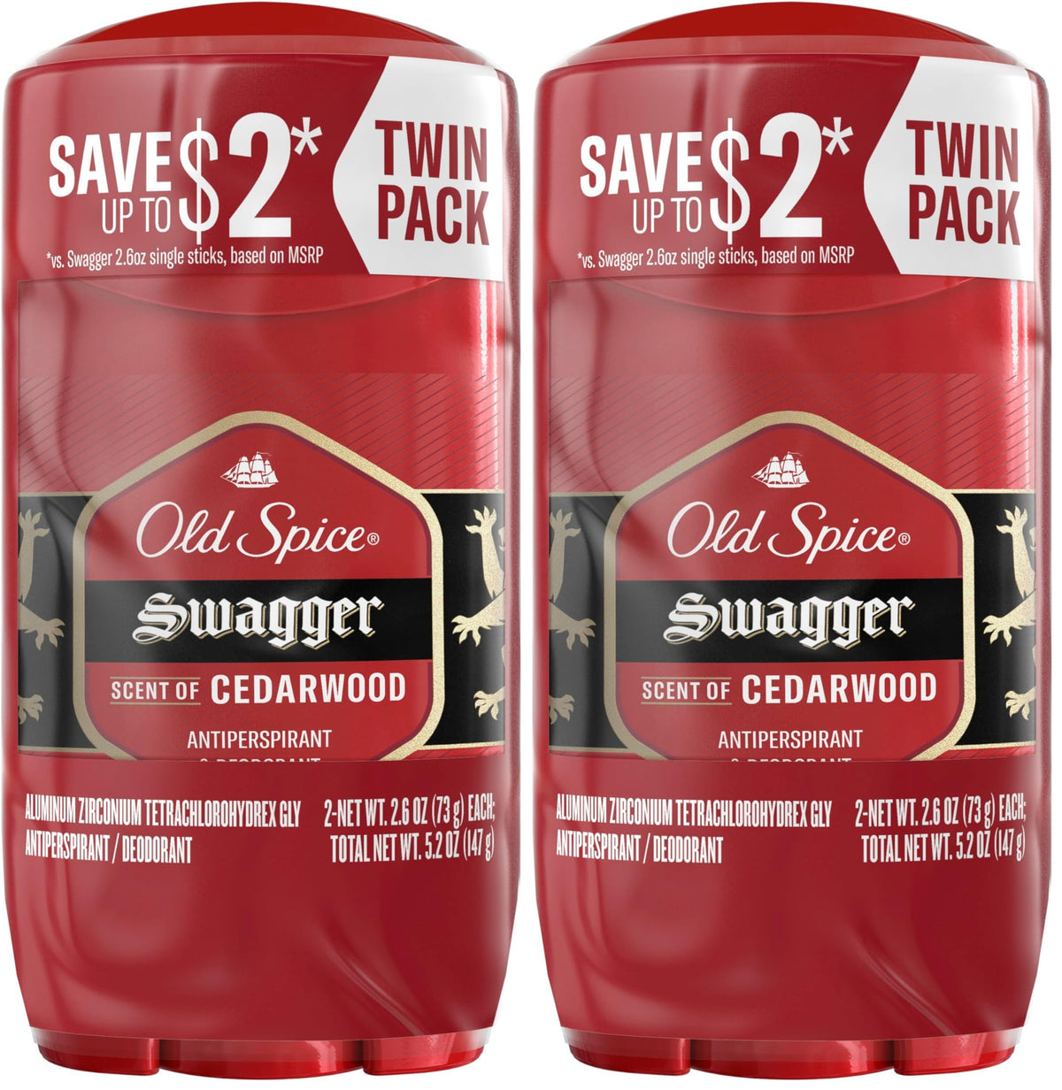 Old Spice Antiperspirant Deodorant for Men,24/7 Sweat & Odor Protection,24/7 Lasting Freshness,Invisible Solid,Swagger with Cedarwood Scent,2.6 oz,(Pack of 4)