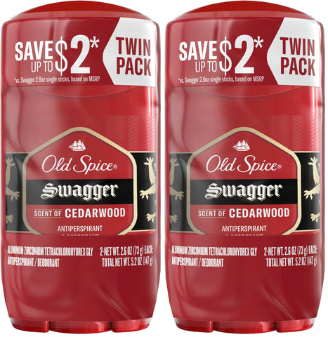 Old Spice Antiperspirant Deodorant for Men,24/7 Sweat & Odor Protection,24/7 Lasting Freshness,Invisible Solid,Swagger with Cedarwood Scent,2.6 oz,(Pack of 4)
