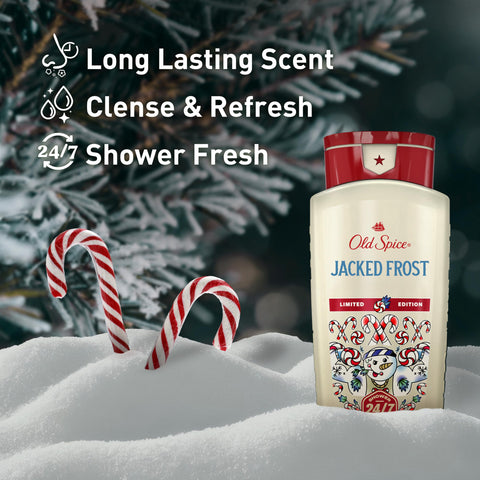 Old Spice Body Wash for Men, Holidudes Holiday Edition, 24/7 Holiday Freshness, Lasting Scent and Rich Lather, Stocking Stuffer, Jacked Frost Frosted Mint Scent, 16 oz
