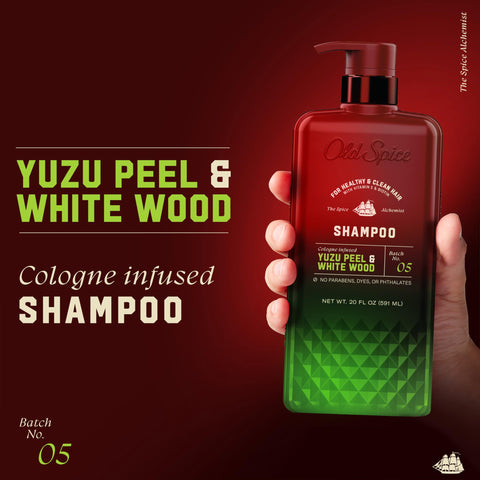 Old Spice Men's Shampoo, The Spice Alchemist Collection, Cologne-Infused Yuzu Peel & White Wood Scent, Free of Parabens & Phthalates, 20.0 fl oz