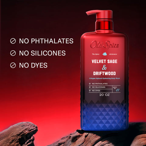 Old Spice Body Wash for Men, The Spice Alchemist Collection, 24/7 Cologne Infused Hydration, No Trade Off Formula, Free of Phthalates Silicones & Dyes, Velvet Sage + Driftwood Scent, 20 oz