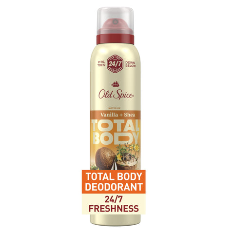 Old Spice Whole Body Deodorant Spray for Men, Aluminum Free, Vanilla + Shea Scent, 24/7 Odor Protection, 24/7 Lasting Freshness, Dermatologist Tested, Gentle on Skin, Safe to Use All Over, 3.5 oz