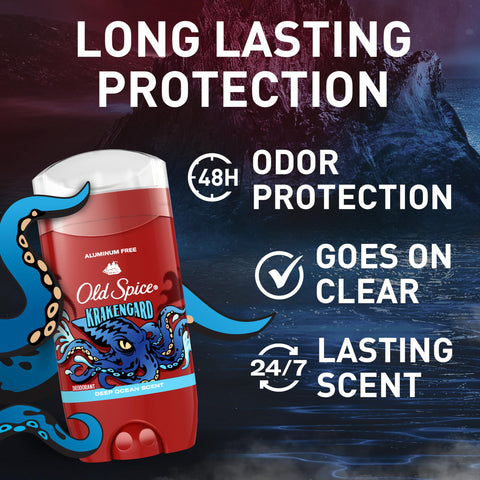 Old Spice Aluminum Free Deodorant for Men, 24/7 Odor Protection, 24/7 Freshness & Lasting Scent, Goes on Clear, Krakengard with Deep Ocean Scent, 3.0 oz (Pack of 3)