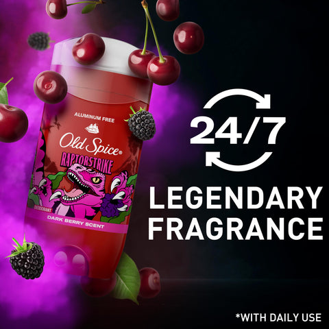 Old Spice Aluminum Free Deodorant for Men, 24/7 Odor Protection, 24/7 Freshness & Lasting Scent, Goes on Clear, Raptorstrike with Dark Berry Scent, 3.0 oz (Pack of 3)