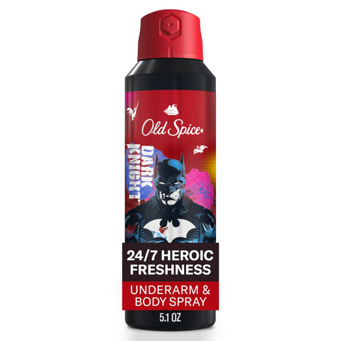 Old Spice Aluminum Free Body Deodorant Dry Body Spray for Men, 24/7 Freshness & Lasting Scent, 24/7 Sweat & Odor Protection, Smell Like a Hero, Batman, Black Cherry & Nightfall Scent, 5.1 oz